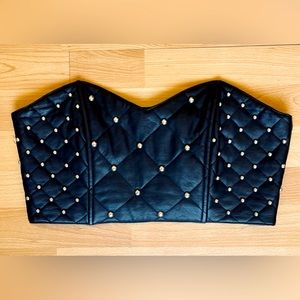 Forever 21 grunge 80s punk goth stud pleather bustier strapless top L